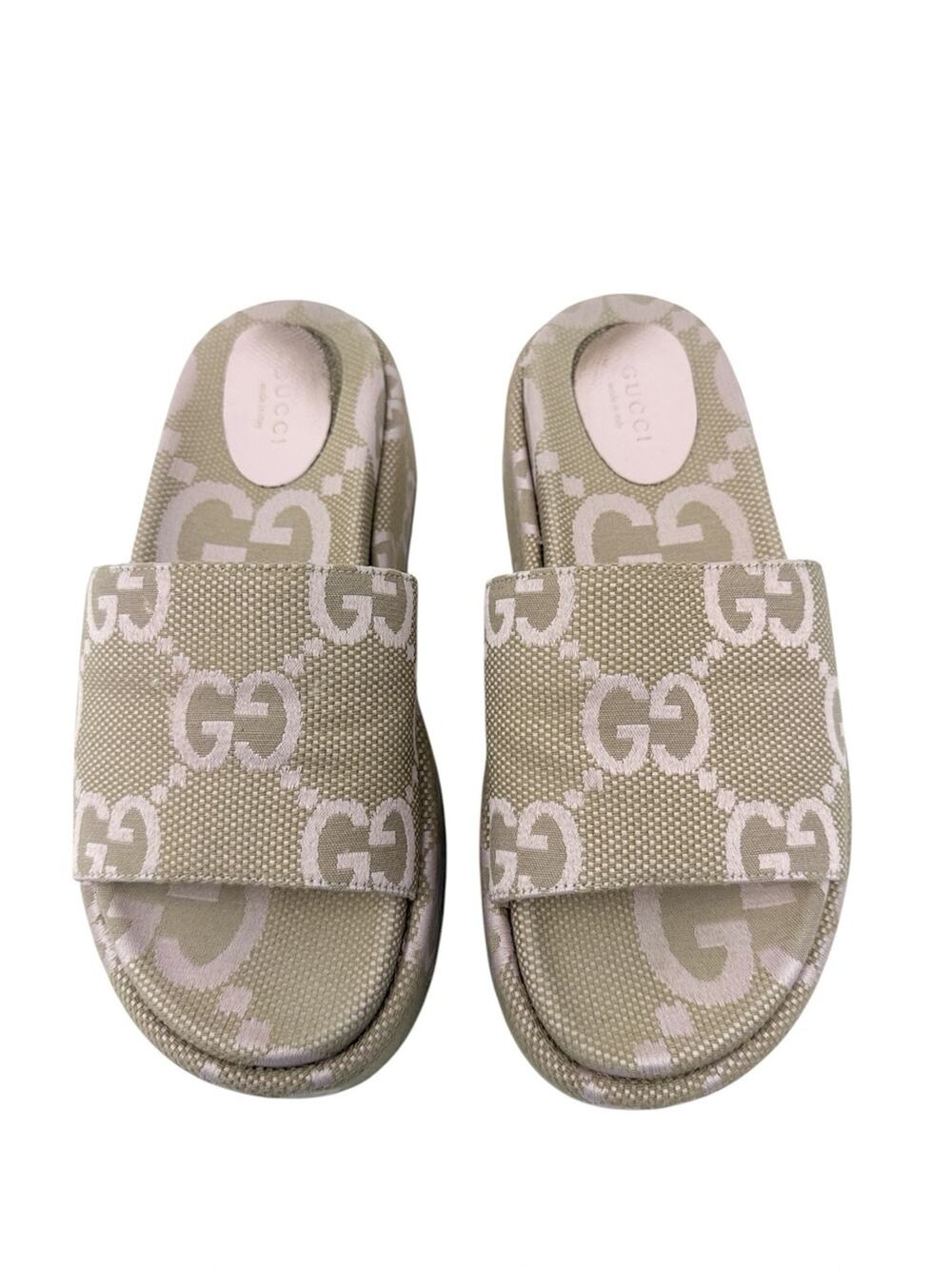 Gucci Angelina Pink GG Monogram Canvas Platform Slide Sandals 37.5